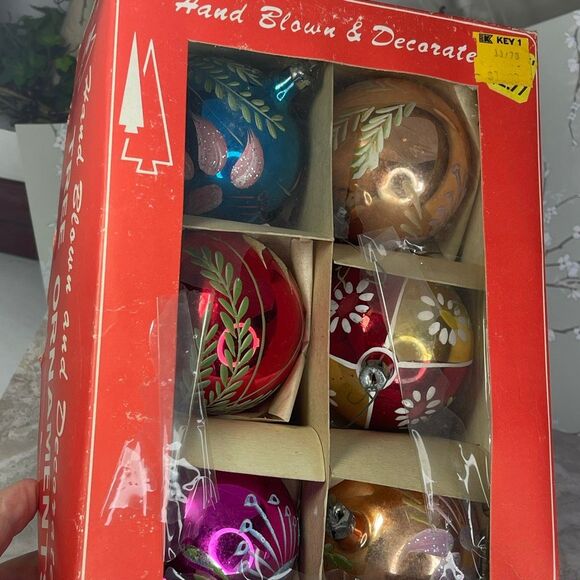 Hand blown & decorated tree ornaments 2 7/8 each - Picture 3 of 7